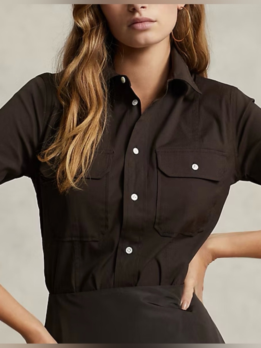 Polo Ralph Lauren Women's Cotton-Blend Utility Shirt Brown Size 8 Classic